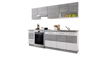 Cuisine lax finition beton et blanc mat 7 éléments