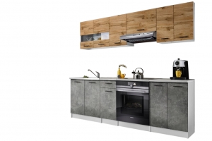 Cuisine bigo finition bois et beton 8 éléments 240 cm