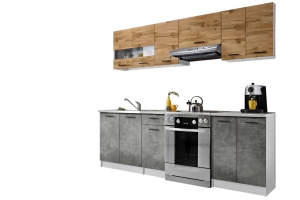 Cuisine bigo finition bois et beton 7 éléments 240 cm