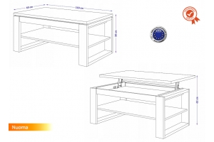 TABLE BASSE NUOMA RELEVABLE 65X110