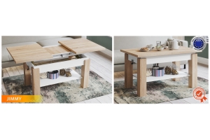 TABLE BASSE JIMMY BOIS / BLANC RELEVABLE + EXTENSIBLE JUSQU'À 150 CM