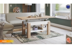 TABLE BASSE JIMMY BOIS / BLANC RELEVABLE + EXTENSIBLE JUSQU'À 150 CM
