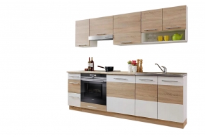 Cuisine LAX 8 éléments - finition BOIS et blanc mat 240 cm