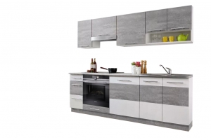 CUISINE LAX FINITION BETON ET BLANC MAT 8 ÉLÉMENTS