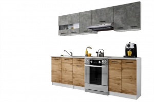 CUISINE BIGO FINITION BOIS EN BAS ET BETON EN HAUT 7 ÉLÉMENTS 240 CM