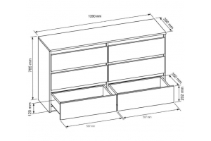 BEA BUFFET 120 CM GRIS ANTHRACITE ET BOIS SCIÉ AVEC 6 TIROIRS