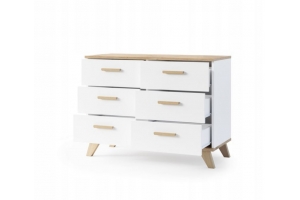 BERGEN Buffet scandinave 100 cm sur pieds Bois et Blanc 6 tiroirs