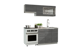 Cuisine GIOVANNA 5 éléments - bois grisé 1m80 - portes vitrées à motif