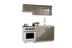 Cuisine GIOVANNA 5 éléments - taupe mat 1m80 - portes vitrées à motif