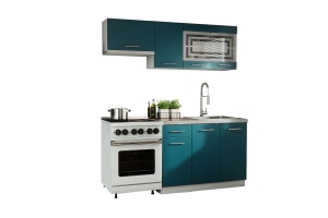 Cuisine GIOVANNA 5 éléments - turquoise mat 1m80 - portes vitrées à motif