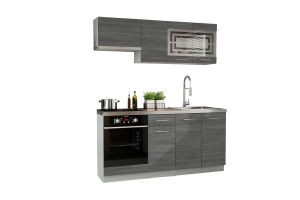 Cuisine GIOVANNA 6 éléments - bois grisé 1m80 portes vitrées four encastrable