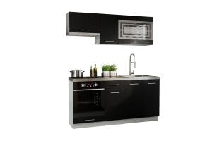 Cuisine GIOVANNA 6 éléments - noir mat 1m80 portes vitrées four encastrable
