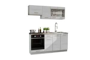 Cuisine GIOVANNA 6 éléments - bois blanchi 1m80 portes vitrées four encastrable