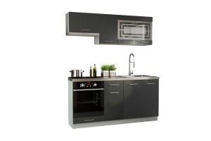Cuisine GIOVANNA 6 éléments - graphite mat 1m80 portes vitrées four encastrable