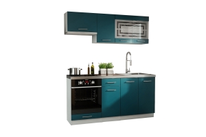 Cuisine GIOVANNA 6 éléments - turquoise mat 1m80 portes vitrées four encastrable