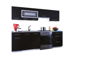 Cuisine GIOVANNA 7 éléments - noir mat 2m40 - grand casserolier