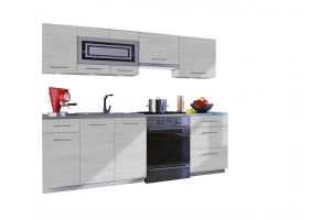 Cuisine GIOVANNA 7 éléments - bois blanchi 2m40 - grand casserolier