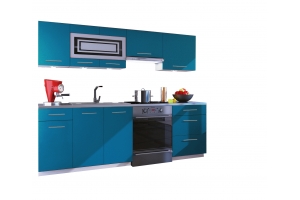 Cuisine GIOVANNA 7 éléments - turquoise mat 2m40 - grand casserolier