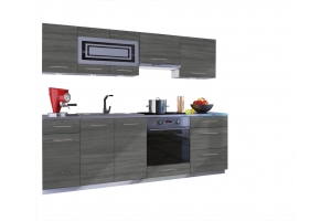 Cuisine GIOVANNA 8 éléments - bois grisé 2m40 casserolier four encastrable