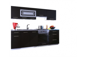 Cuisine GIOVANNA 8 éléments - noir mat 2m40 casserolier four encastrable