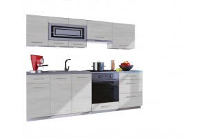 Cuisine GIOVANNA 8 éléments - bois blanchi 2m40 casserolier four encastrable