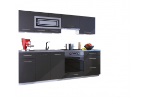 Cuisine GIOVANNA 8 éléments - graphite mat 2m40 casserolier four encastrable