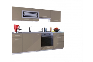 Cuisine GIOVANNA 8 éléments - taupe mat 2m40 casserolier four encastrable