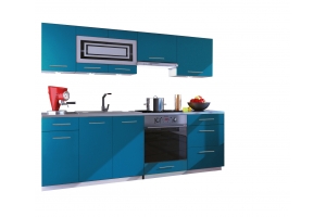 Cuisine GIOVANNA 8 éléments - turquoise mat 2m40 casserolier four encastrable