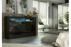 BUFFET JIVE 145 CM PORTES NOIR LAQUÉES AVEC LEDS