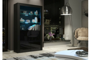 VITRINE 90 CM JIVE PORTES NOIR LAQUÉES AVEC LEDS