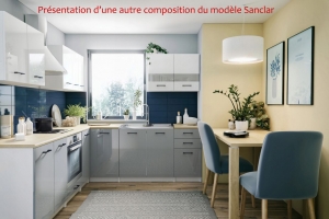 Cuisine Sanclar 6 éléments - blanc blanc laqué avec poignés noir en 2 metres