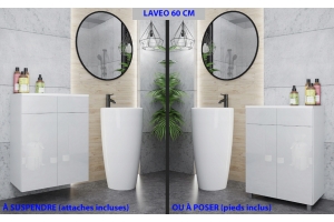 LAVEO 60 CM - Meuble salle de bain en BLANC laqué à accrocher ou poser