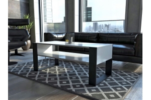 TABLE BASSE LOVY BLANC / NOIR - STYLE INDUSTRIEL - 120cm x 64 cm