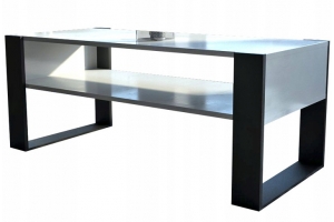 TABLE BASSE LOVY BLANC / NOIR - STYLE INDUSTRIEL - 120cm x 64 cm