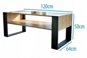 TABLE BASSE LOVY CHÊNE / NOIR - STYLE INDUSTRIEL - 120cm x 64 cm