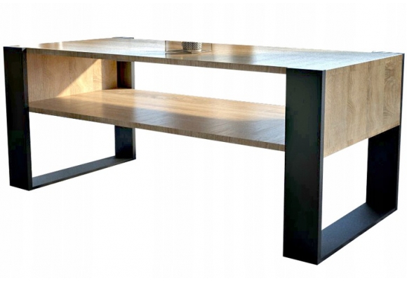 TABLE BASSE LOVY CHÊNE / NOIR - STYLE INDUSTRIEL - 120cm x 64 cm