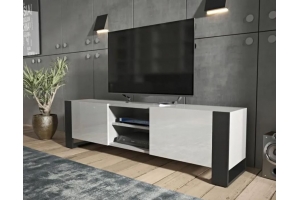 MEUBLE TV 160 CM LOVY BLANC MAT ET LAQUÉ - STYLE INDUSTRIEL