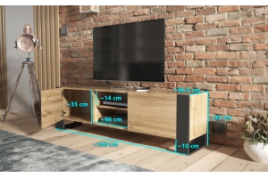 MEUBLE TV 160 CM LOVY CHÊNE AVEC PIEDS NOIR - STYLE INDUSTRIEL