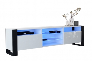 MEUBLE TV 200 CM LOVY LED BLANC MAT ET BLANC LAQUÉ - STYLE INDUSTRIEL