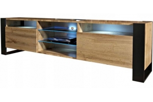 MEUBLE TV 200 CM LOVY LED CHÊNE MAT ET PORTE CHÊNE - STYLE INDUSTRIEL