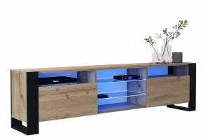 MEUBLE TV 200 CM LOVY LED CHÊNE MAT ET PORTE CHÊNE - STYLE INDUSTRIEL