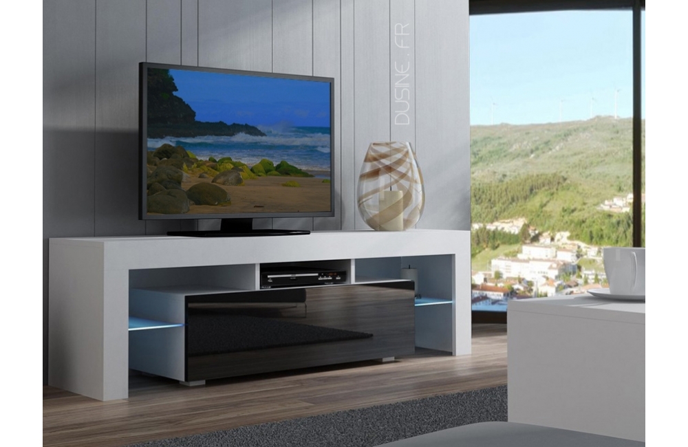 Meuble TV haut BIG JIVE 145 cm blanc laqué avec LEDS - Dusine