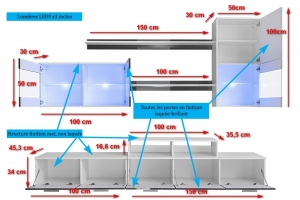 Meubles Salon HAZE laqué vitrines LED