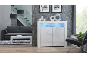 Commode spider blanc mat et noir laque avec leds