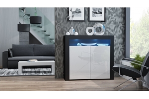 Commode spider blanc mat et noir laque avec leds