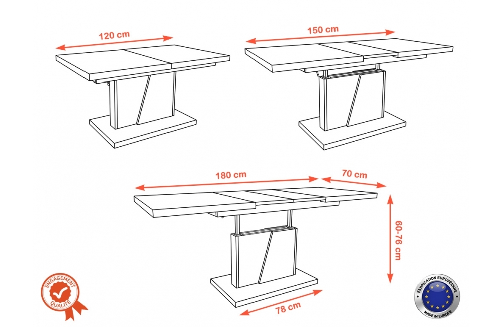Table extensible relevable - Table rehaussable extensible