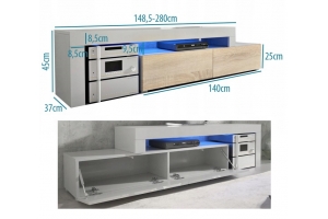 MEUBLE TV FLEX FACADES LAQUEES - EXTENSIBLE ANGLE MODULABLE 148 à 280 cm