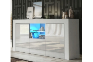 Meuble TV haut BIG JIVE 145 cm blanc laqué avec LEDS