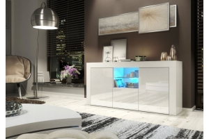 Meuble TV haut BIG JIVE 145 cm blanc laqué avec LEDS