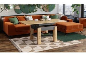 TABLE BASSE OREO BOIS / GRIS RELEVABLE + EXTENSIBLE JUSQU'À 150 CM
